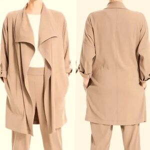 Max Studio Drape Front Roll Sleeve Jacket In Beige Cobblestone Size Large